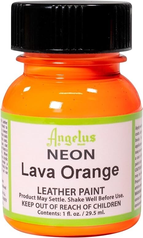 Angelus NEON Acrylic Leather Paint – 12 colors in 1 oz bottles w/Appl.