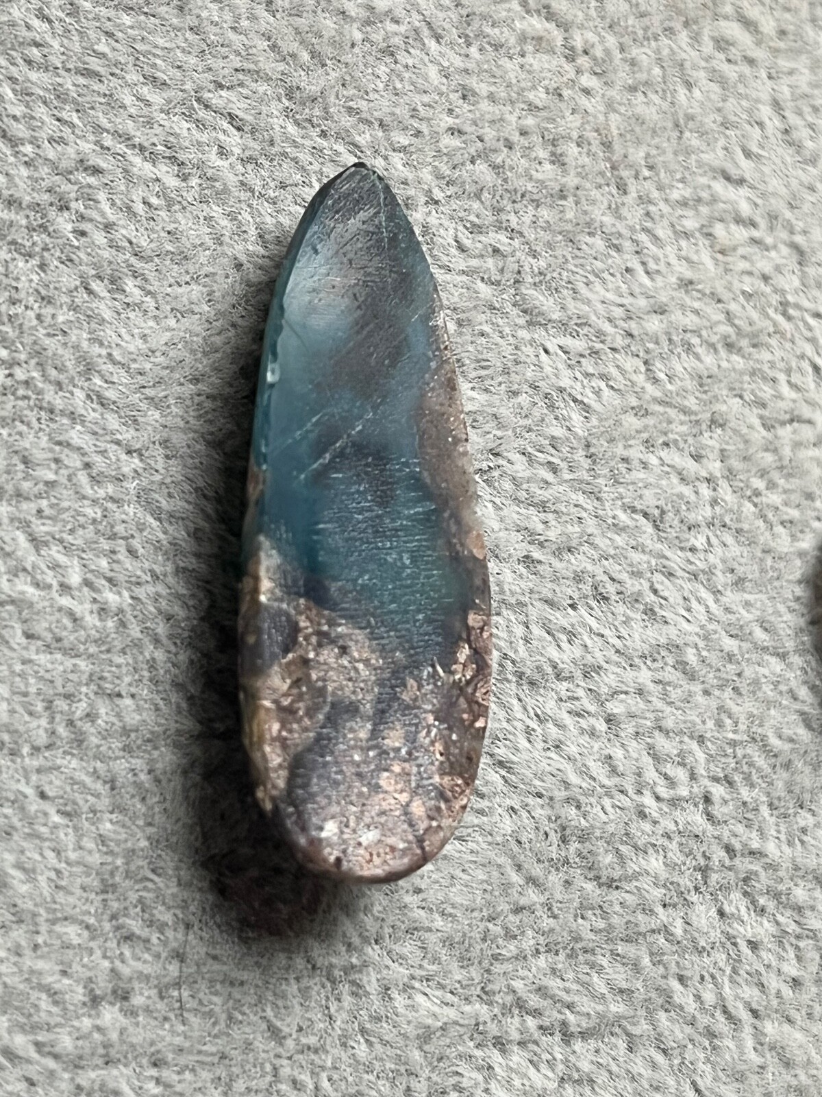Needles Blue Agate 23.7 Cab in Rhyolite Porphyry Pear tear drop Blue Danube , AZ