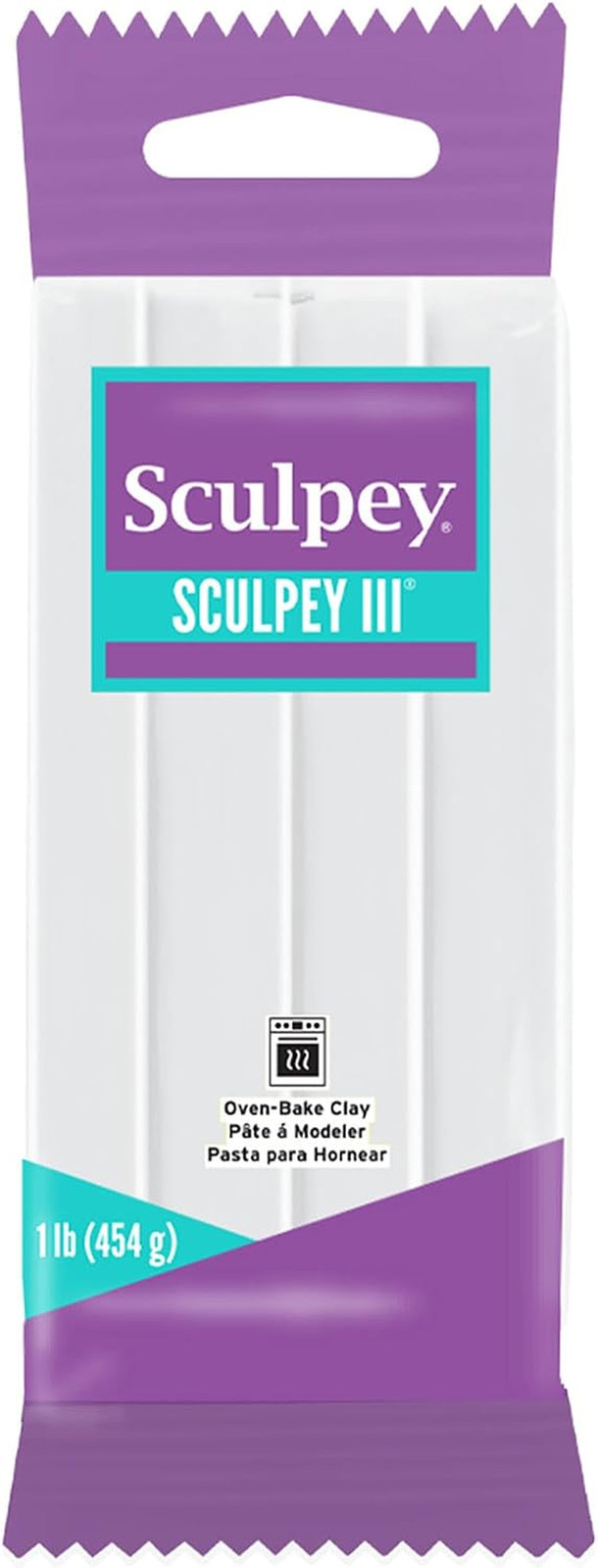 Sculpey III Oven Bake Clay – White Polymer Clay for Modeling – 1 Lb Bar