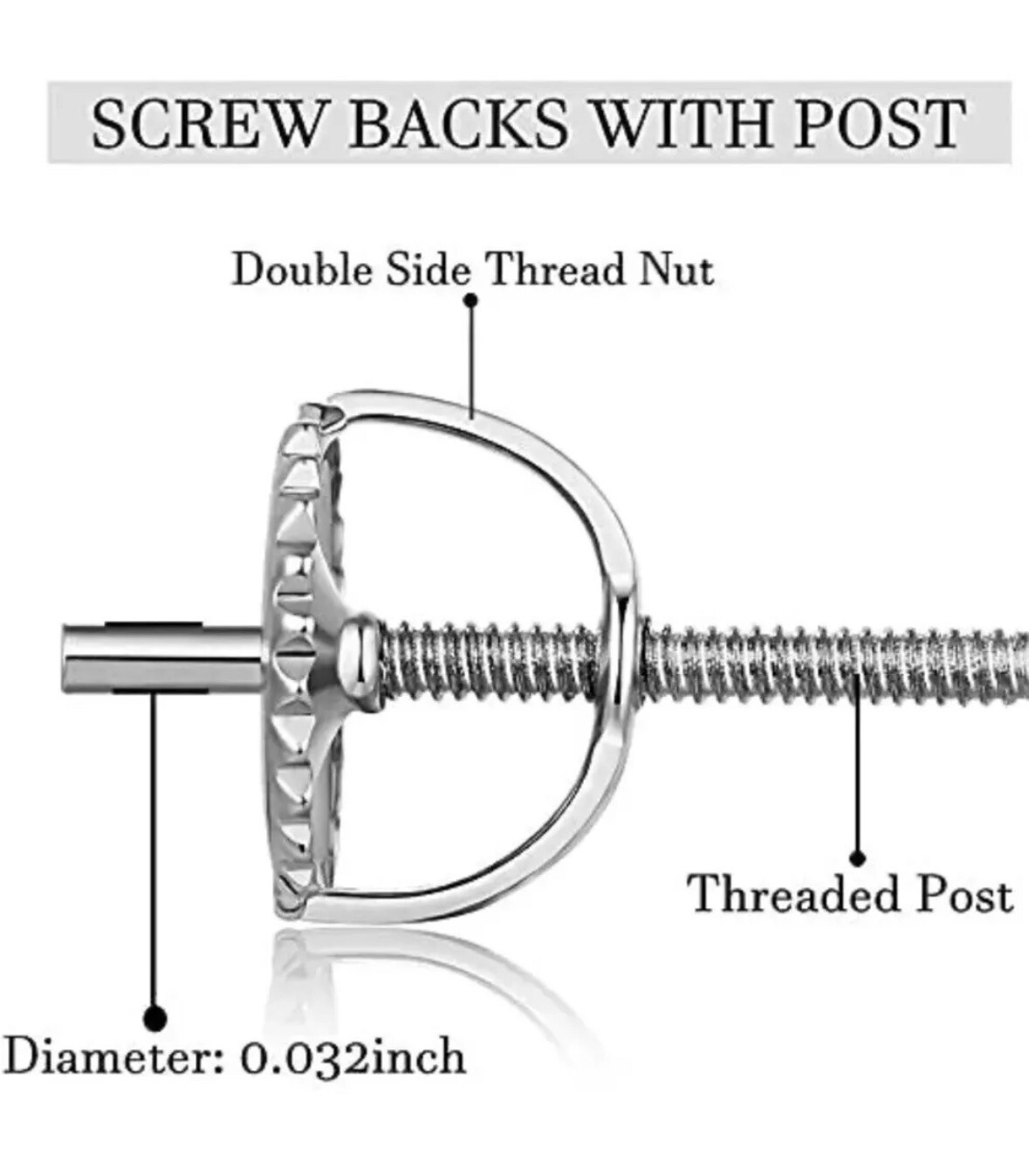 14k White Gold Replacement 1 Pair Screw Back for Stud Earrings Top Quality
