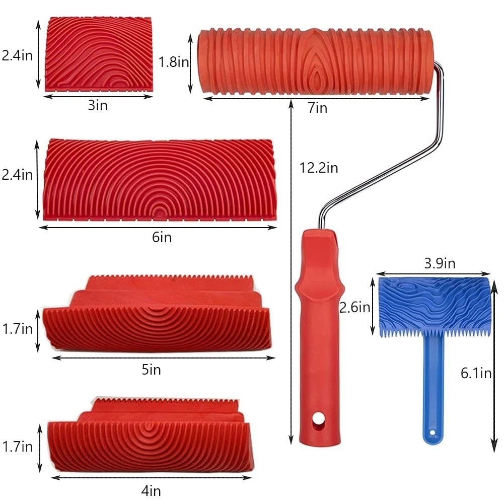 6PCS Wood Grain Painting Tool Set Faux Wood Graining Roller Rubber DIY Kit