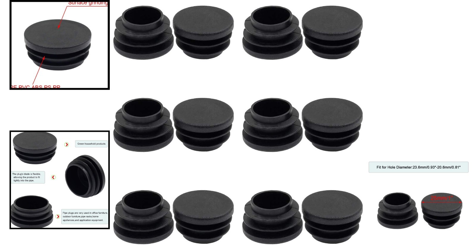 Versatile 12 Pack 25mm Round Tube End Caps for Furniture & Outdoor Projects