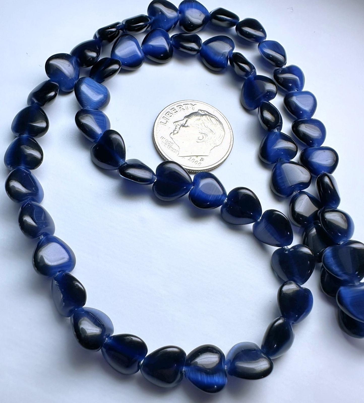 Bead, Montana Blue Cat’s Eye Fiber Optic Glass 8mm Puffy Heart 1 Strand(50) *