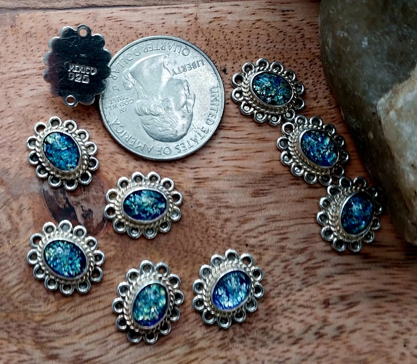 Estate MEXICO 925 Blue Opal Closed Back Connectors (9)