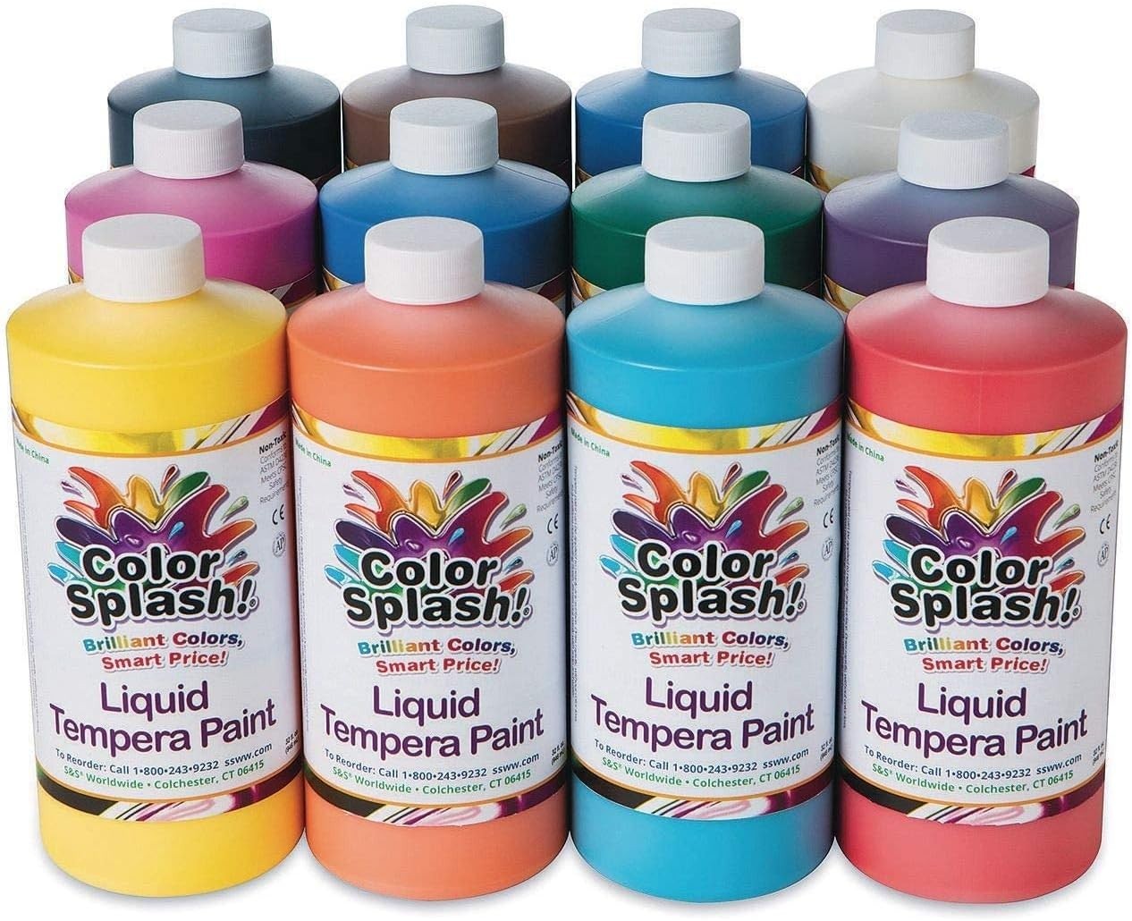 Color Splash! 12-Pack Liquid Tempera Paint – 32oz Non-Toxic for Kids & Adults