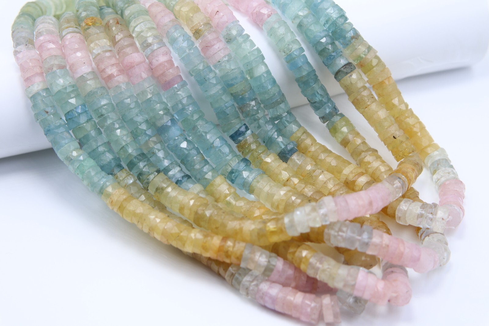 Natural Multi Aquamarine Faceted Button Shape Aquamarine Beads 7x8MM 16” Inch