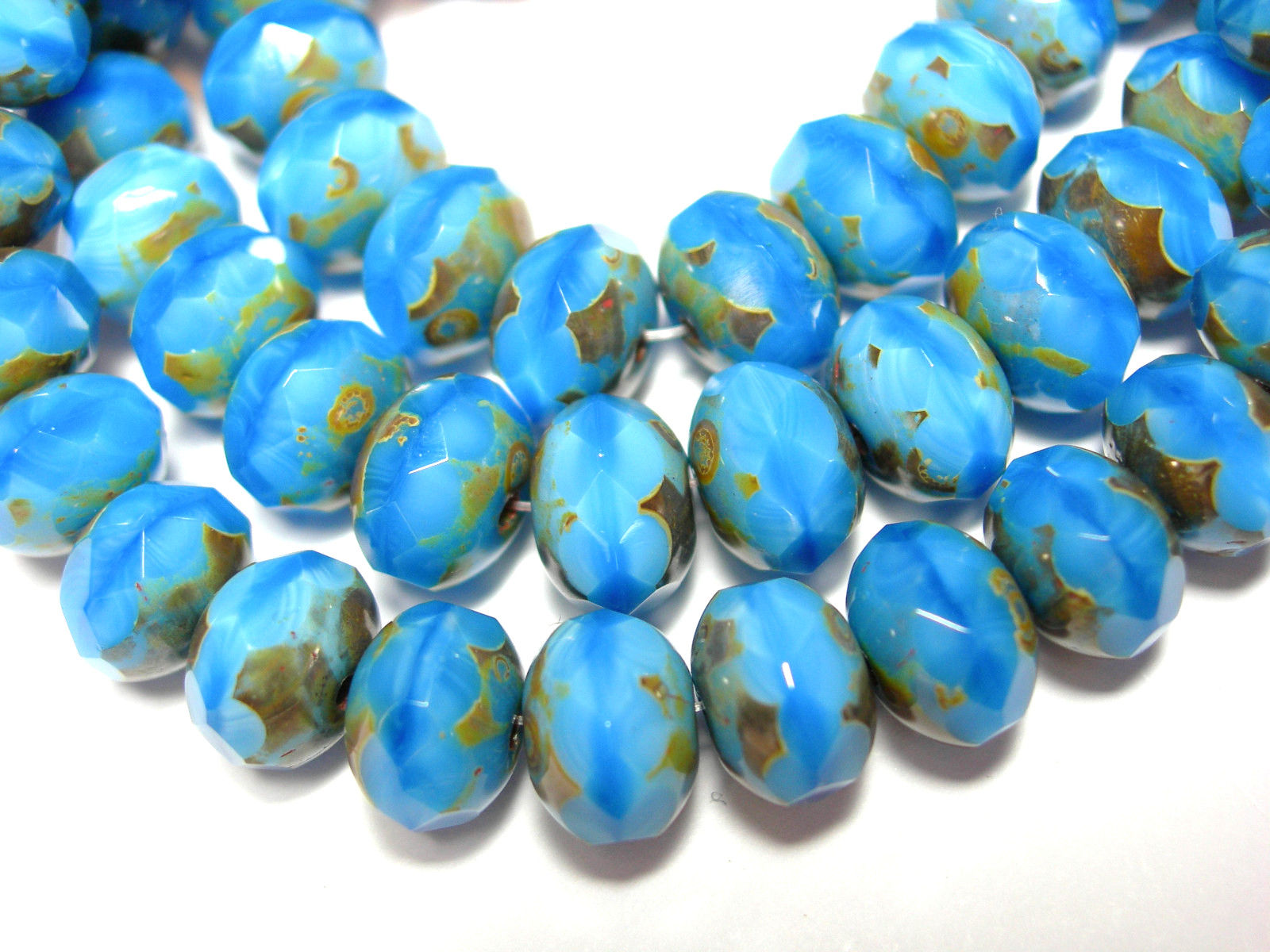 25 8x6mm Powder Blue Czech Glass Picasso Rondelle beads