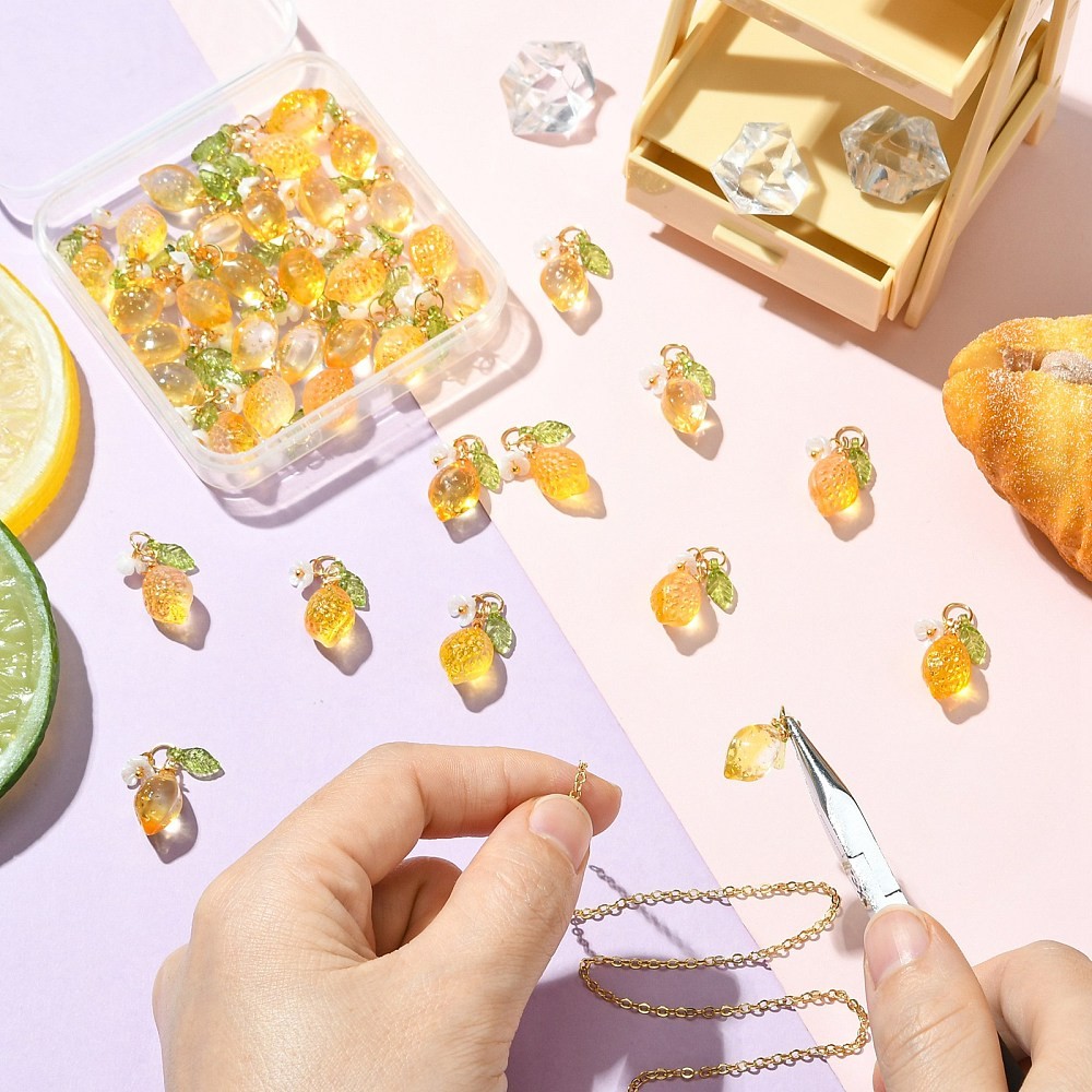 40pcs Glass Lemon Pendants 3D Imitation Fruit Dangle Charms for Jewelry DIY