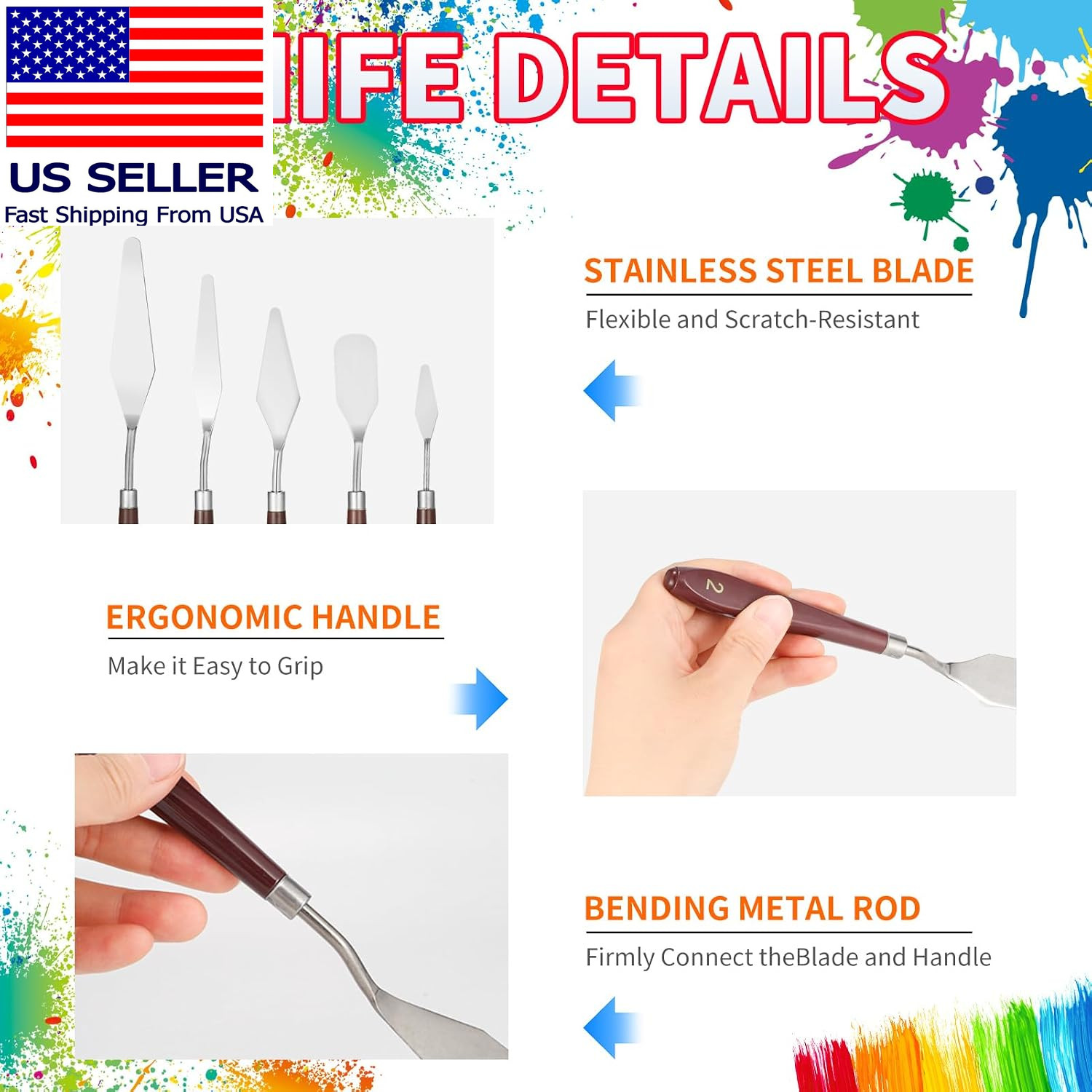 5Pcs Palette Knife,Stainless Steel Spatula Palette Knife Set, Pallet Knife,Paint