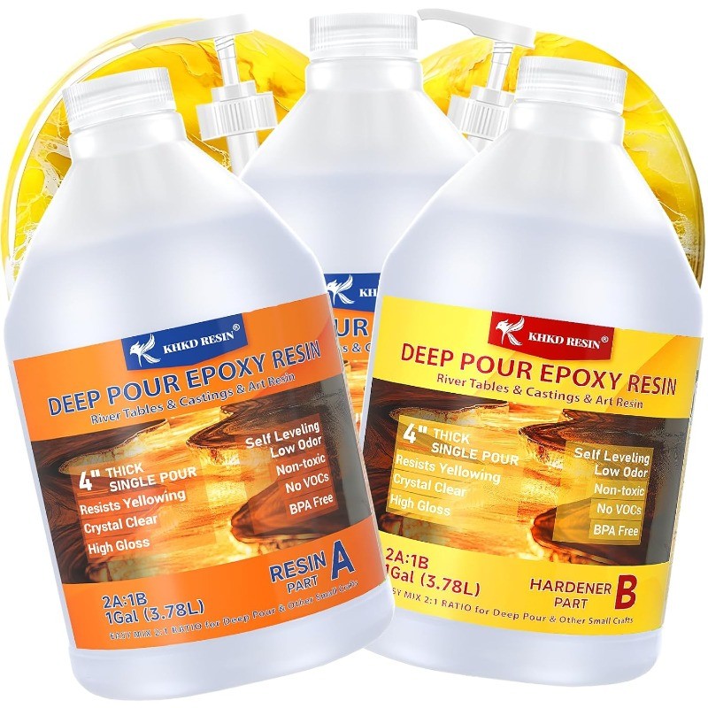 Pour Epoxy Resin-1.5 Gallon 2-4 Inch KHKD RESIN Crystal Clear Resina Epoxica Kit