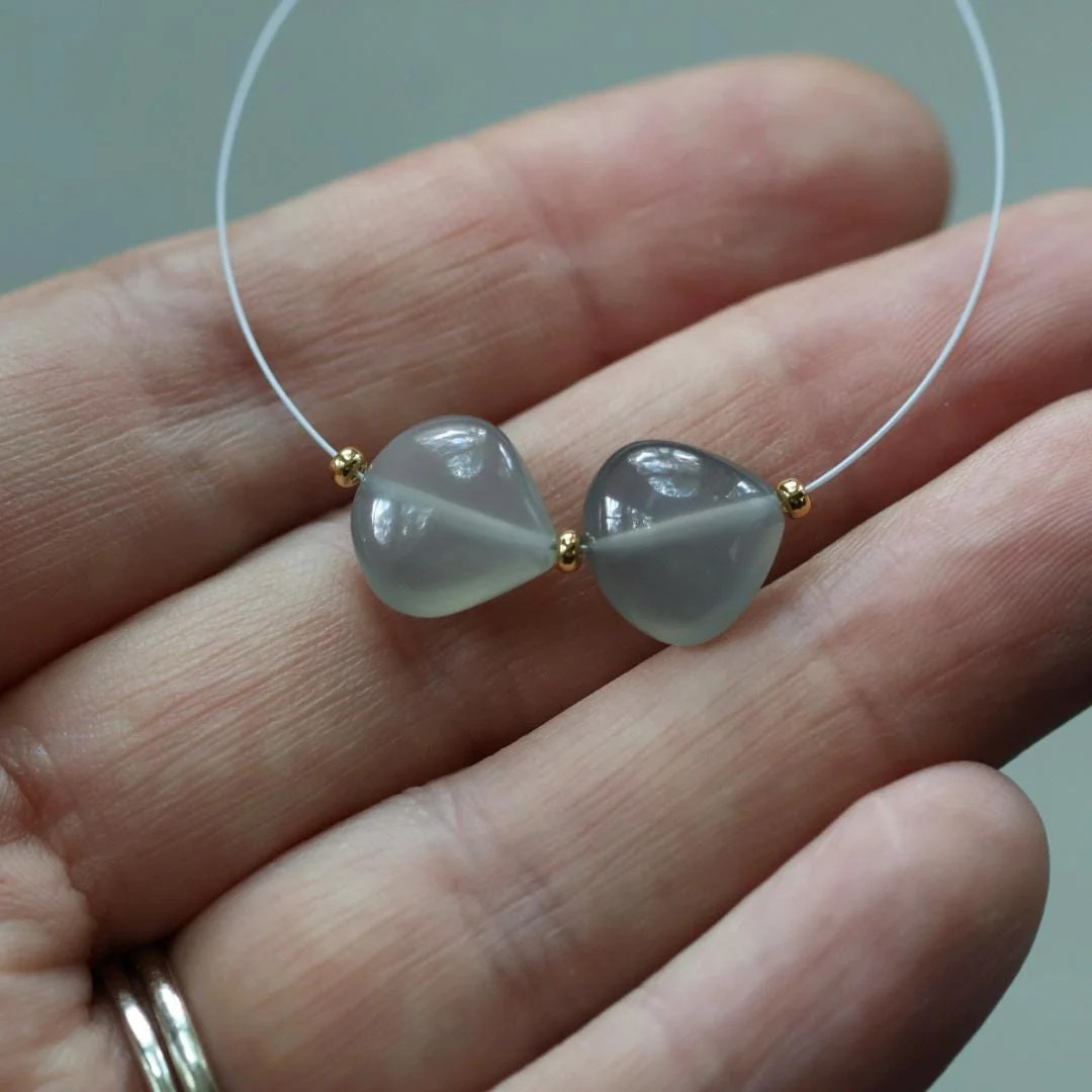 11mm AAA Gray Moonstone Heart Beads 11mm Smooth 2 Pcs Natural Gemstone