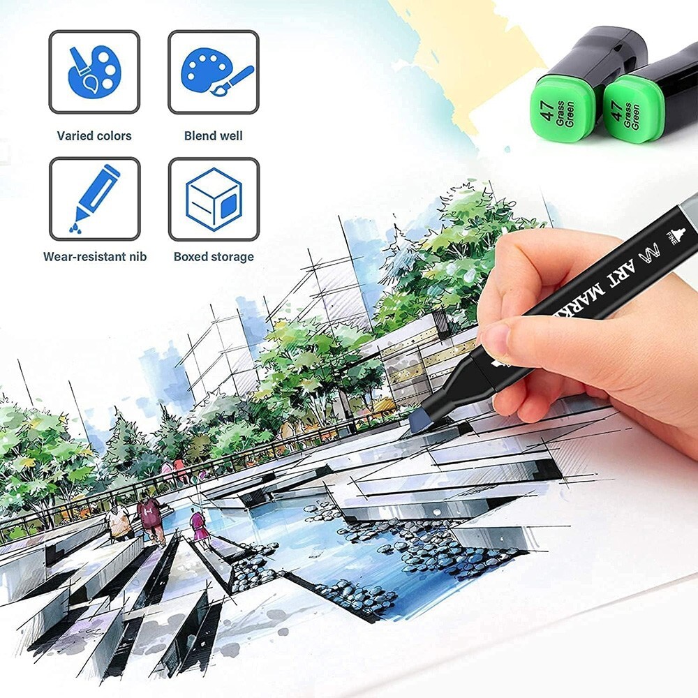 80 Colors Markers Graphic Drawing Painting Alcohol Art Dual Tip Sketch Pens