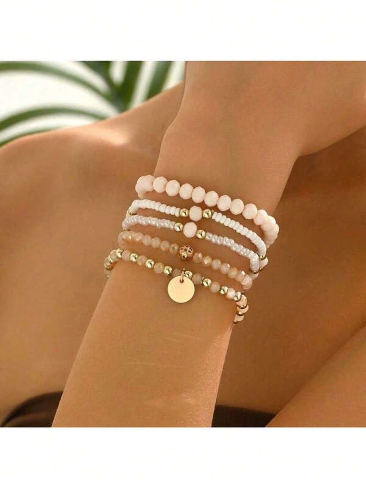 5pcs Bohemian Elegant Woven Elastic Glass Beaded Bracelets Set For Women