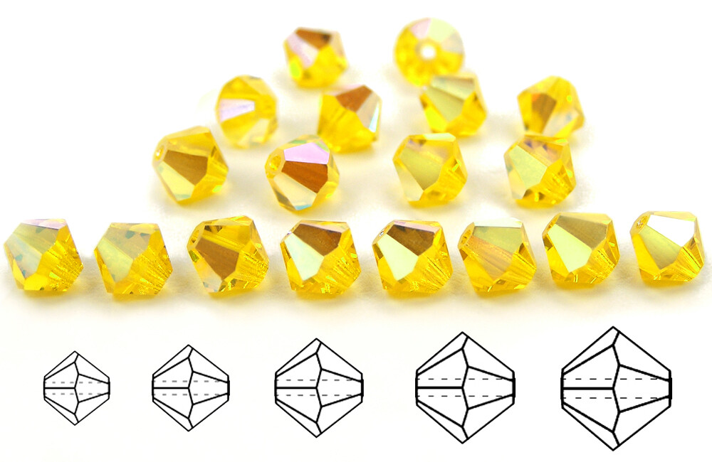 Czech Bicone Crystal Beads Citrine AB coated yellow Rondelle Diamond