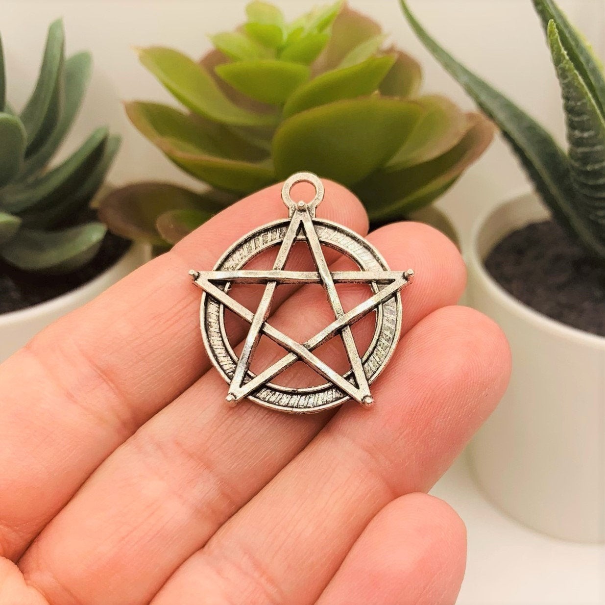 Silver Pentacle Pentagram Wiccan Charms, 31x28mm – US Seller