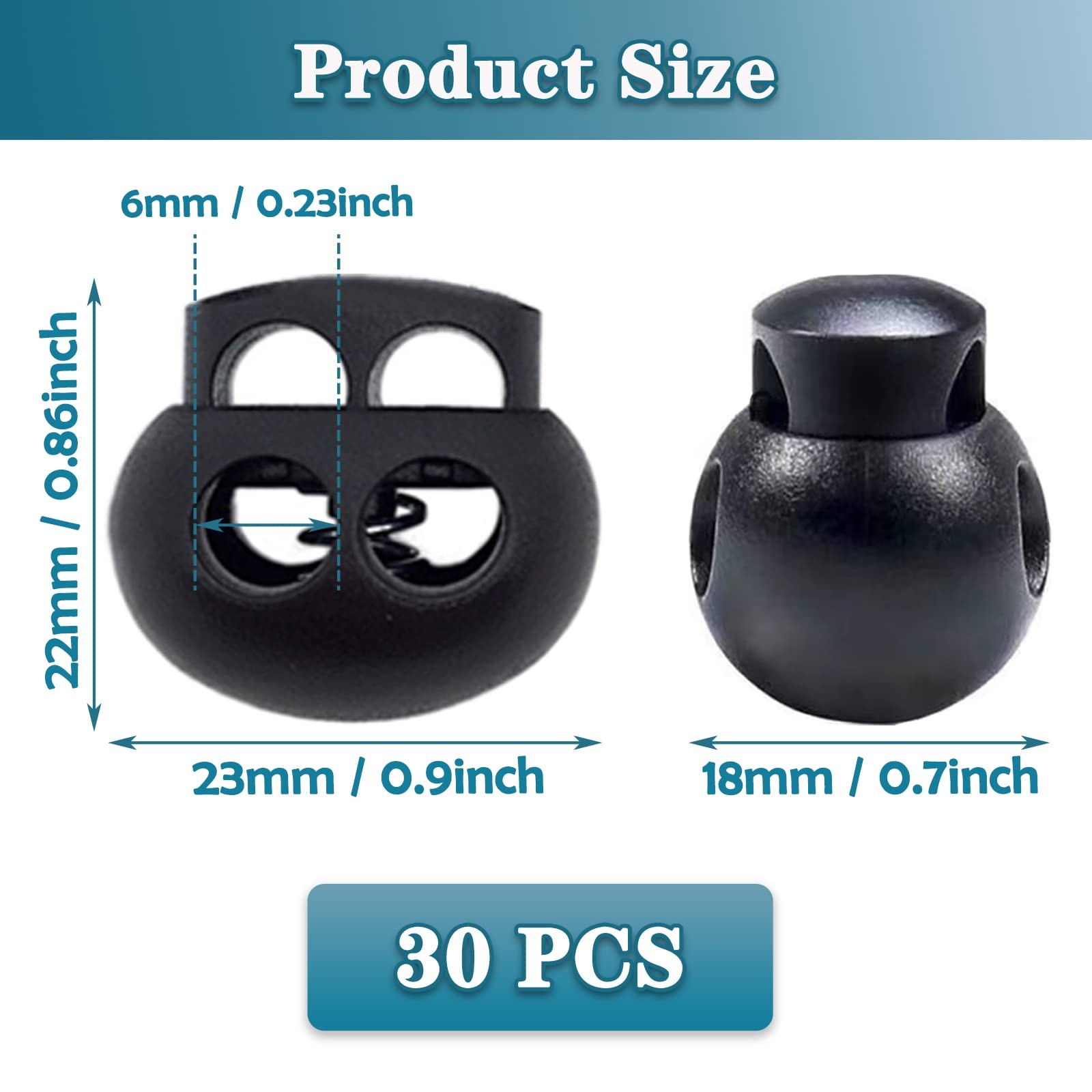 30Pcs Double Hole Plastic End Stopper Clips for Shock Cord and Drawstrin
