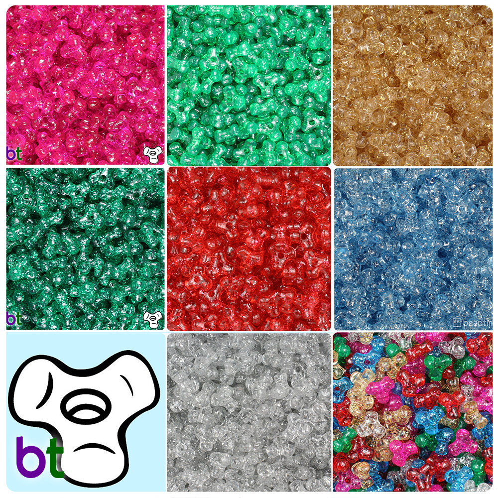 BeadTin Sparkle 11mm TriBead Plastic Craft Beads (500pcs) – Color choice