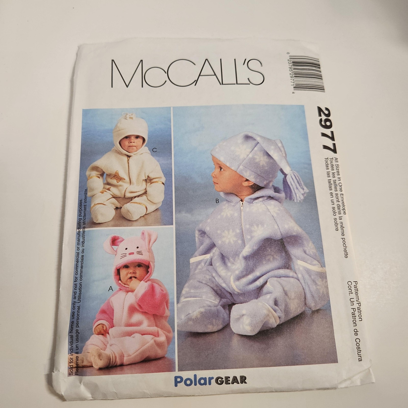 McCall’s 2977 Infant Bunting Suit Pattern Unisex All Sizes Polar Gear Hat Ears S