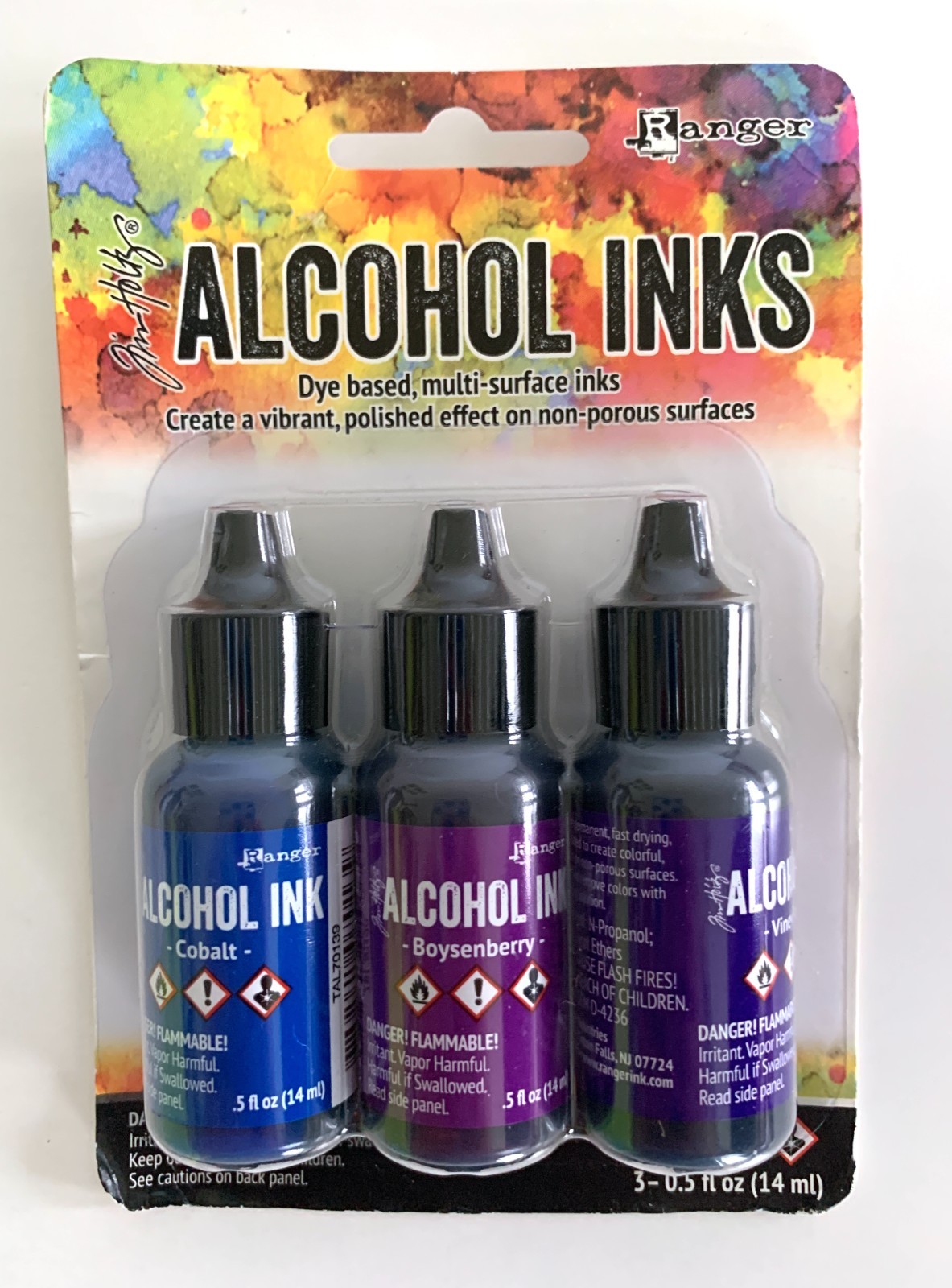 Tim Holtz Ranger 3 Pack 0.5 fl oz Alcohol Inks COBALT BOSENBERRY VINEYARD