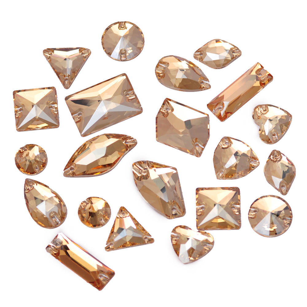 Glass Crystal Golden Shadow Sew ON Rhinestones Rivoli Oval Navette Square Triang