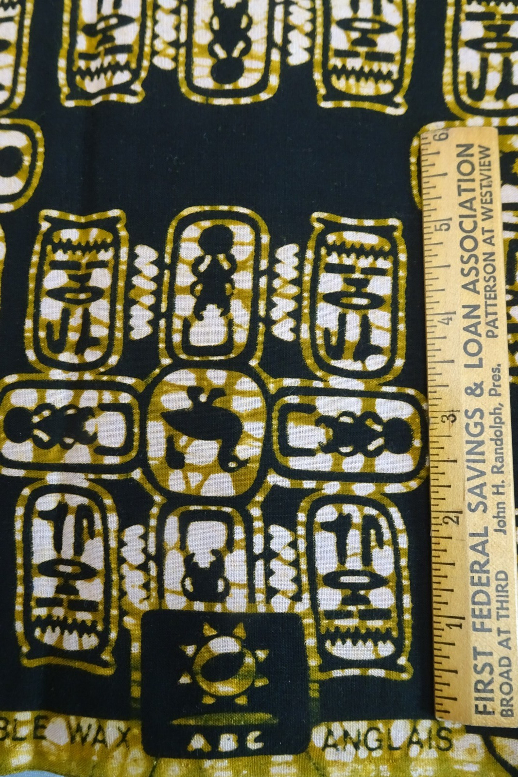 1 yd + 9″ x 45″ wide Cotton Veritable Wax ABC Anglais Fabric Black Beige Gold
