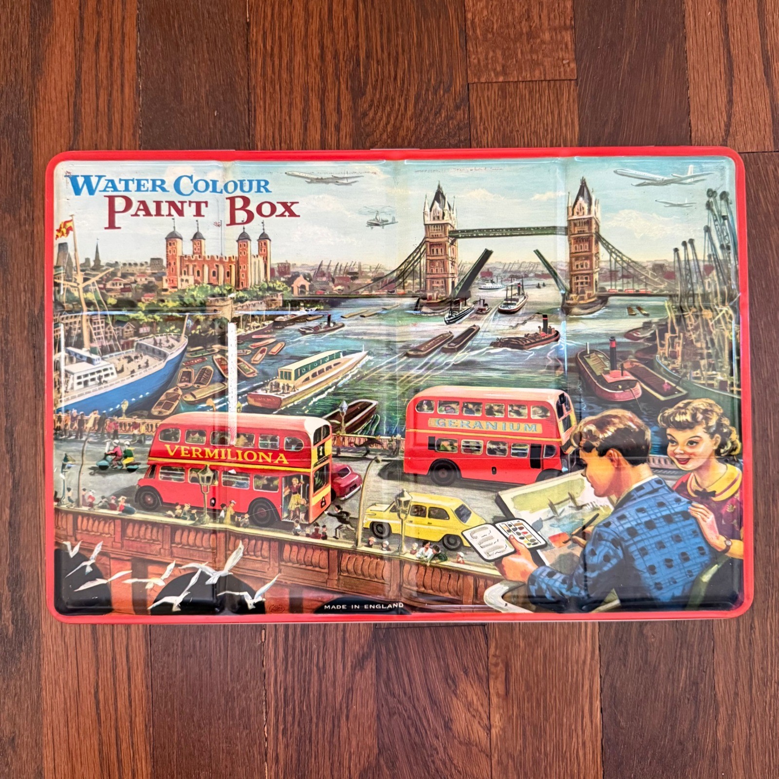Vintage Page of London Water Colour Paint Box Tin Tower Bridge 13×9 Made England