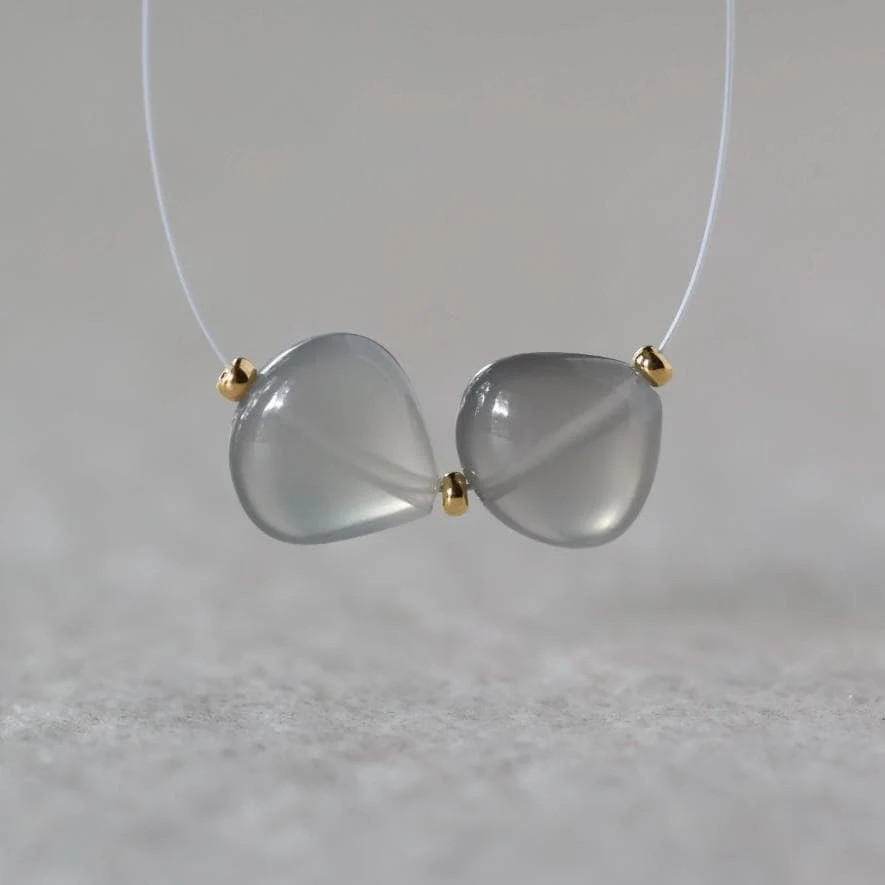 11mm AAA Gray Moonstone Heart Beads 11mm Smooth 2 Pcs Natural Gemstone