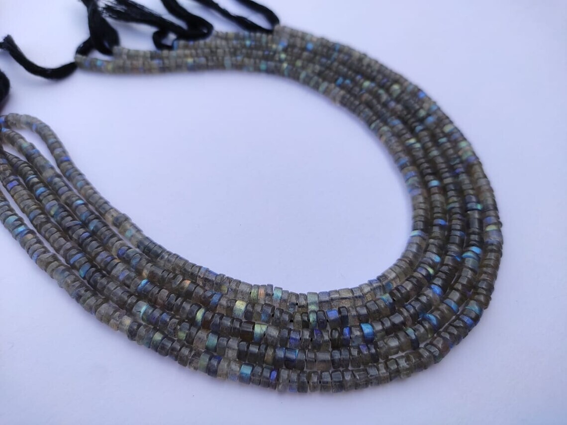 2 Strand Flashy Labradorite Smooth Tire Shape Gemstone Loose Beads Strand 12”