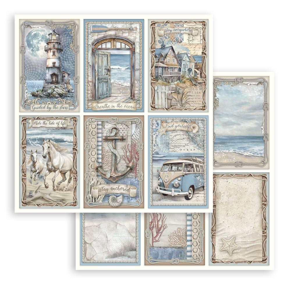 Stamperia SILENT SEA 8×8 Paper Pad 10 Sheets Mixed Media Beach Nautical SBBS125
