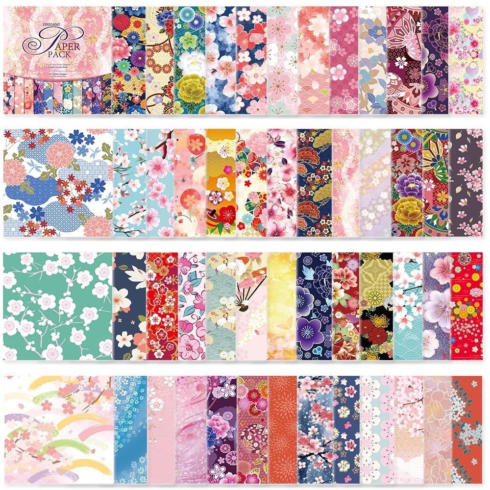 Origami Paper Kit 50 Sheets 70GSM 6 Inch Square Double Sided Color 50 Vivid Japa