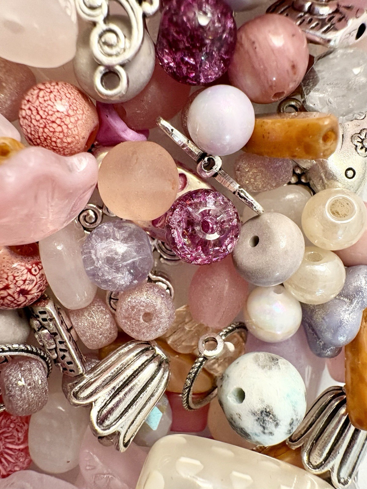 Pink Flowers BEAD MIX for Jewelry Making – Glass, Gemstone, Boho, Czech