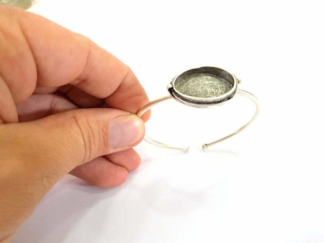 Ethnic Oval Silver Bracelet Blanks Cuff Adjustable Antique Silver Brass G7826