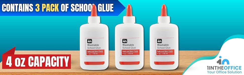 School Glue, White Glue, 4 oz./ 118 ml, Washable, Non-Toxic, 3 Pack