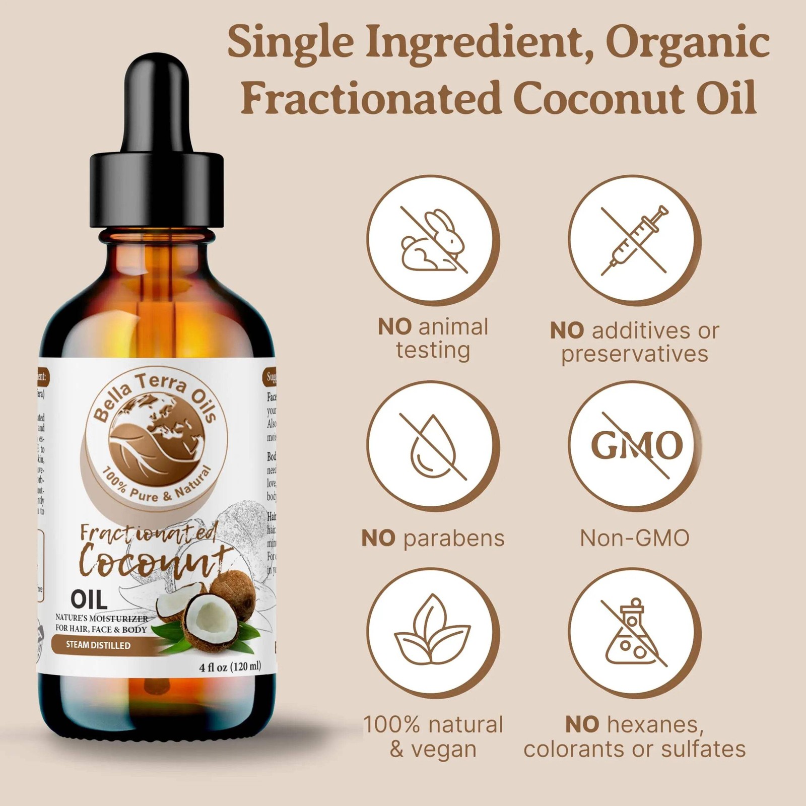 Fractionated Coconut Oil 100% Pure Skin Hair Massage Moisturizer Carrier Oil