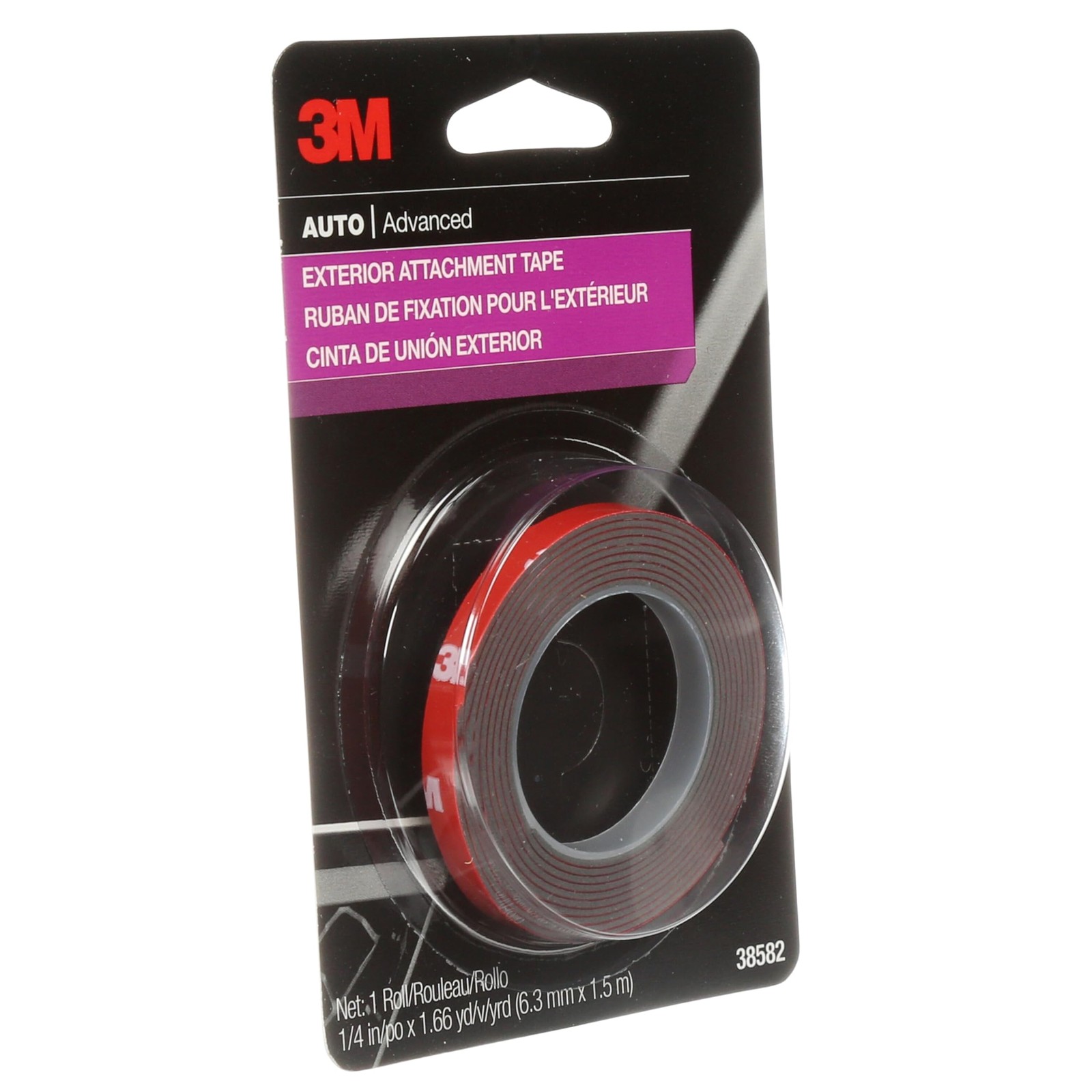 3M Auto Exterior Attachment Tape, 1/4 in x 5 ft, Heavy in. x 5 ft., Red
