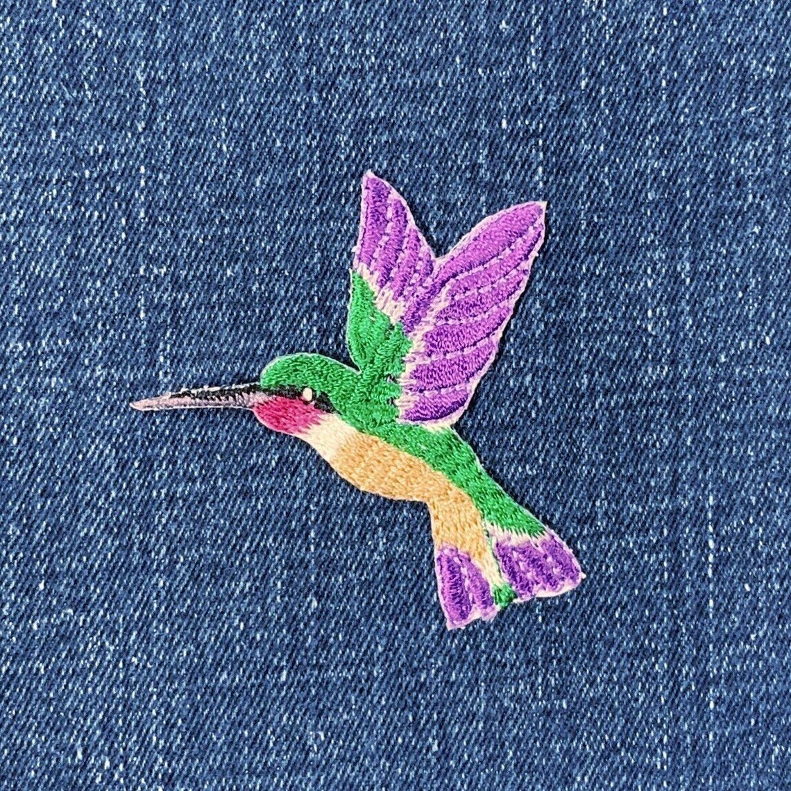 Hummingbird Applique Patch – Purple/Green Bird Badge 2-1/8″ (2-Pack, Iron on)