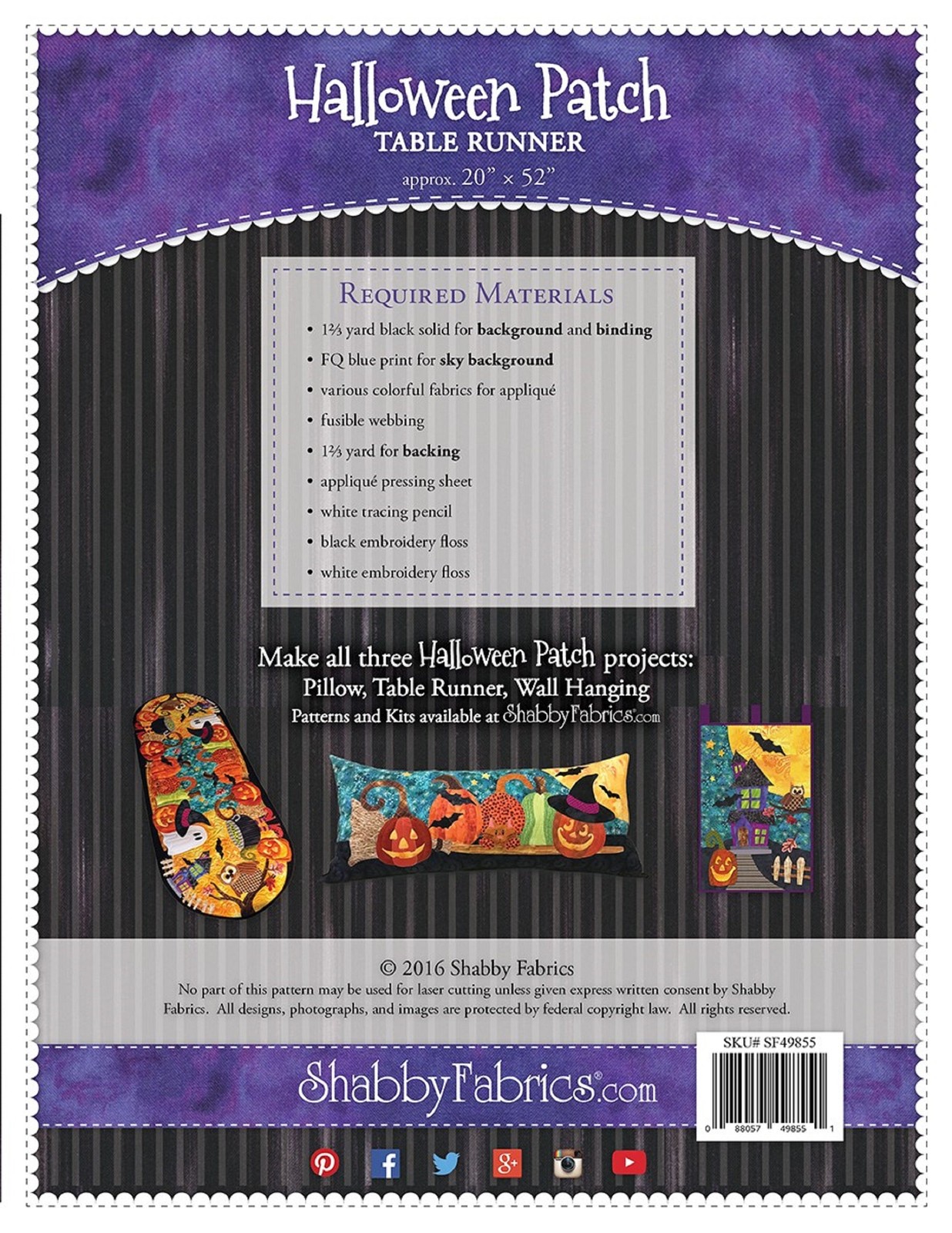 Halloween Patch Table Runner Pattern by Shabby Fabrics