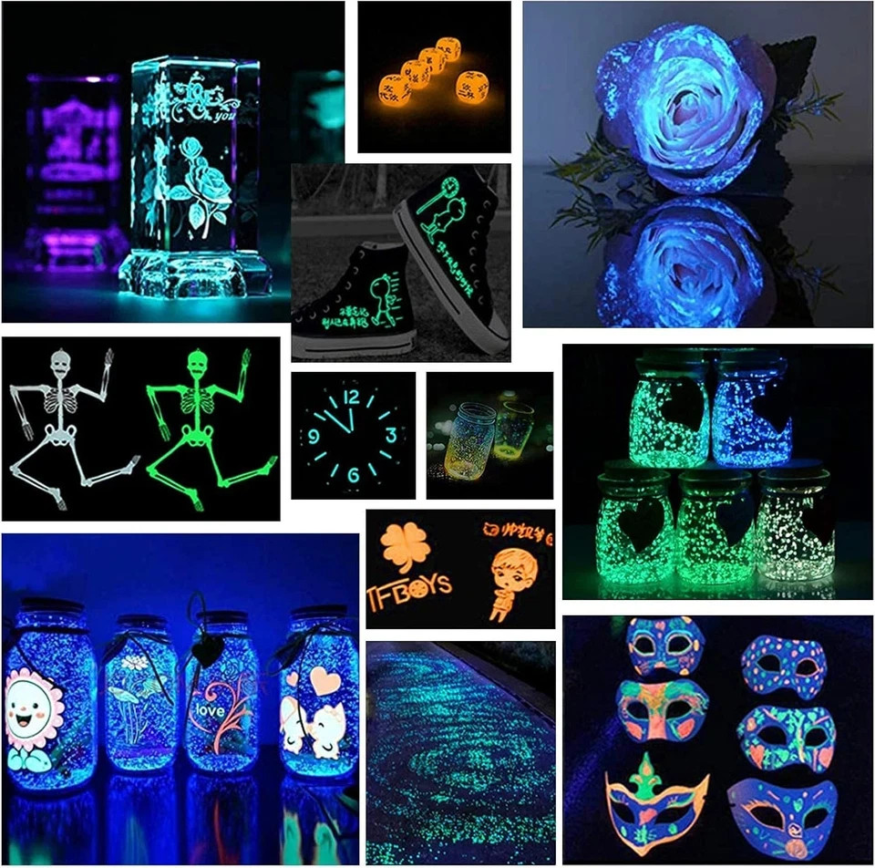 Glow in the Dark Powder 12 Colors Epoxy Resin Dye Luminous Pigment Powder Safe L