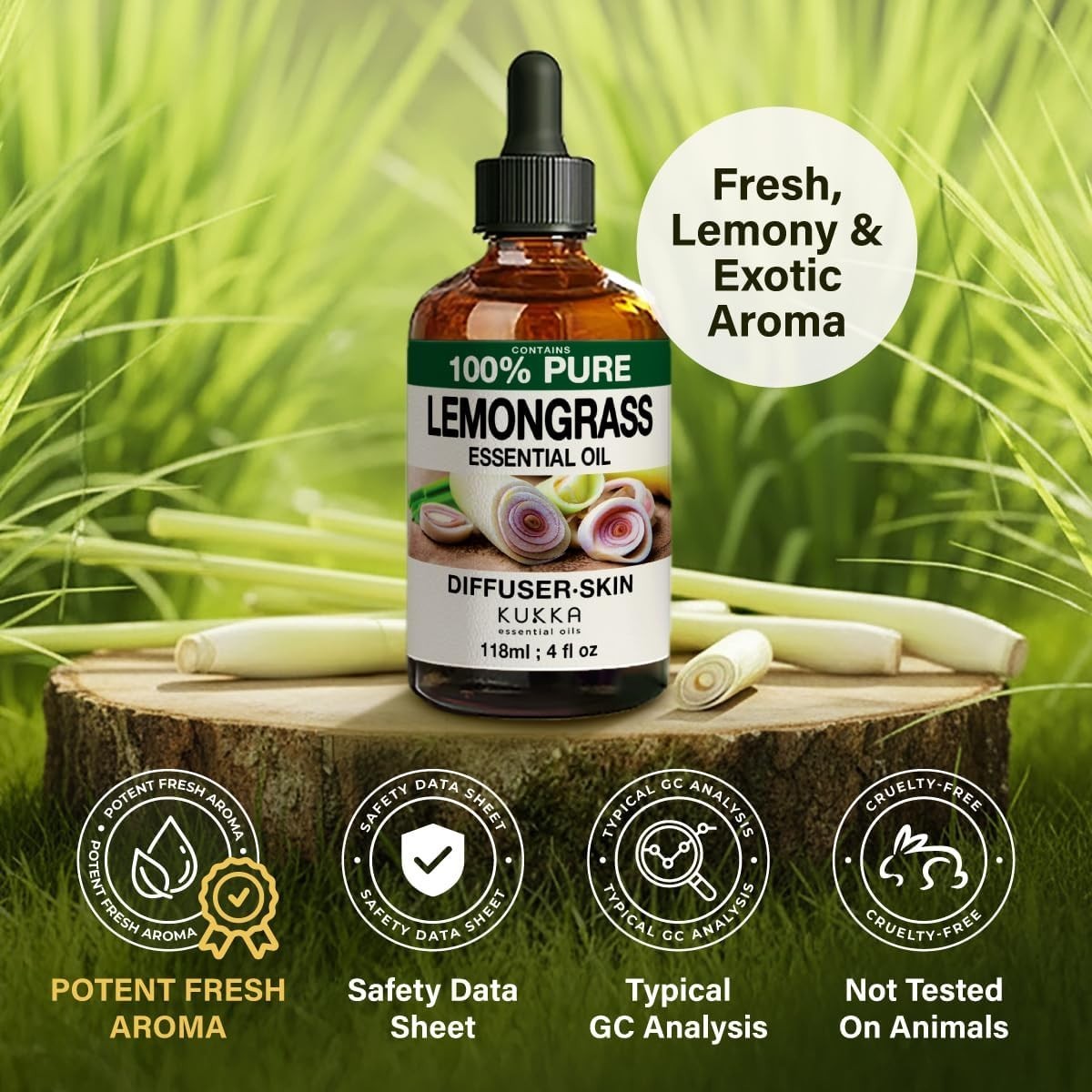 100% Pure Lemongrass Oil – 4 Fl Oz Lemongrass Essential Oil for Diffuser, Skin C
