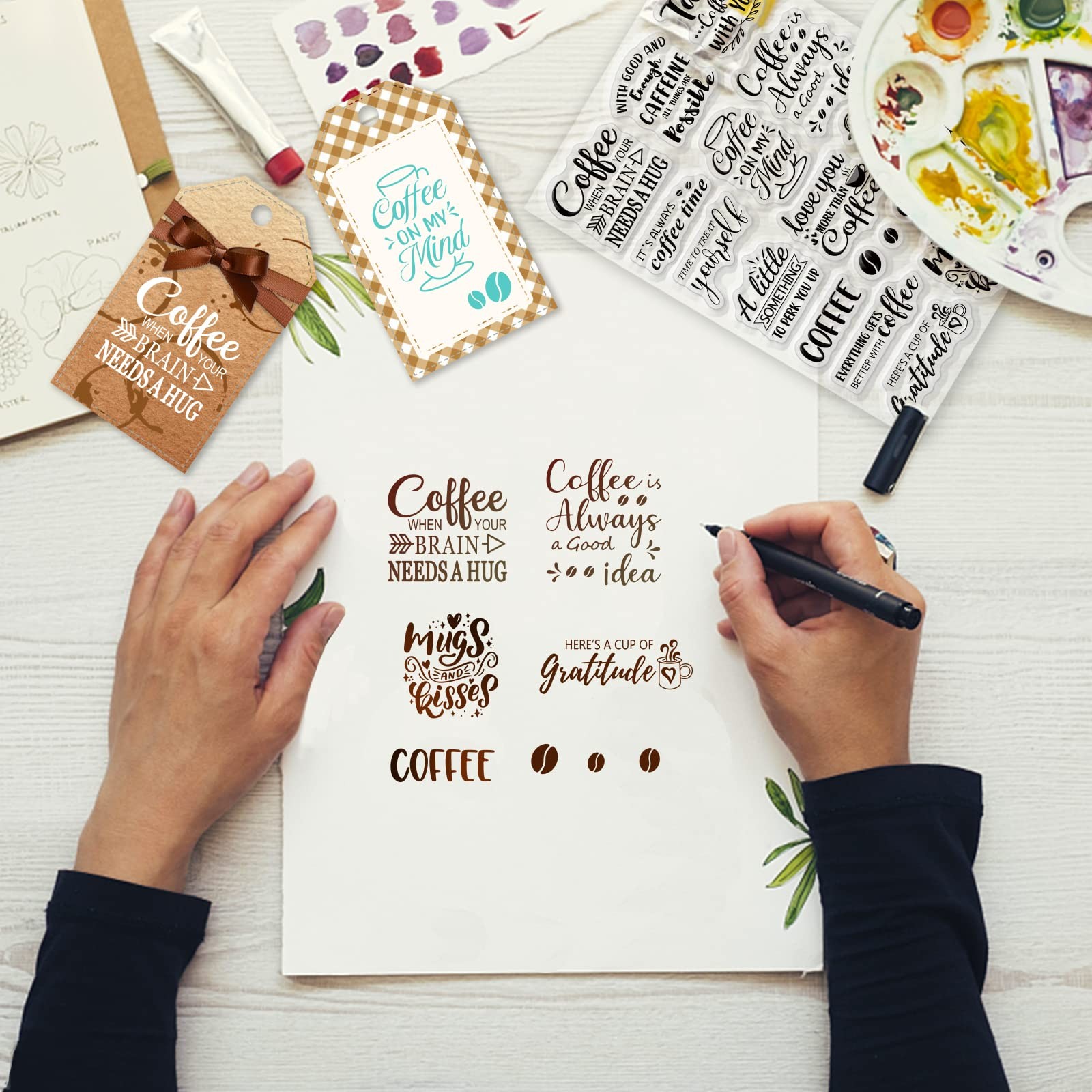 Coffee Text Clear Stamps Coffee Bean Blessing Words Silicone for Cards