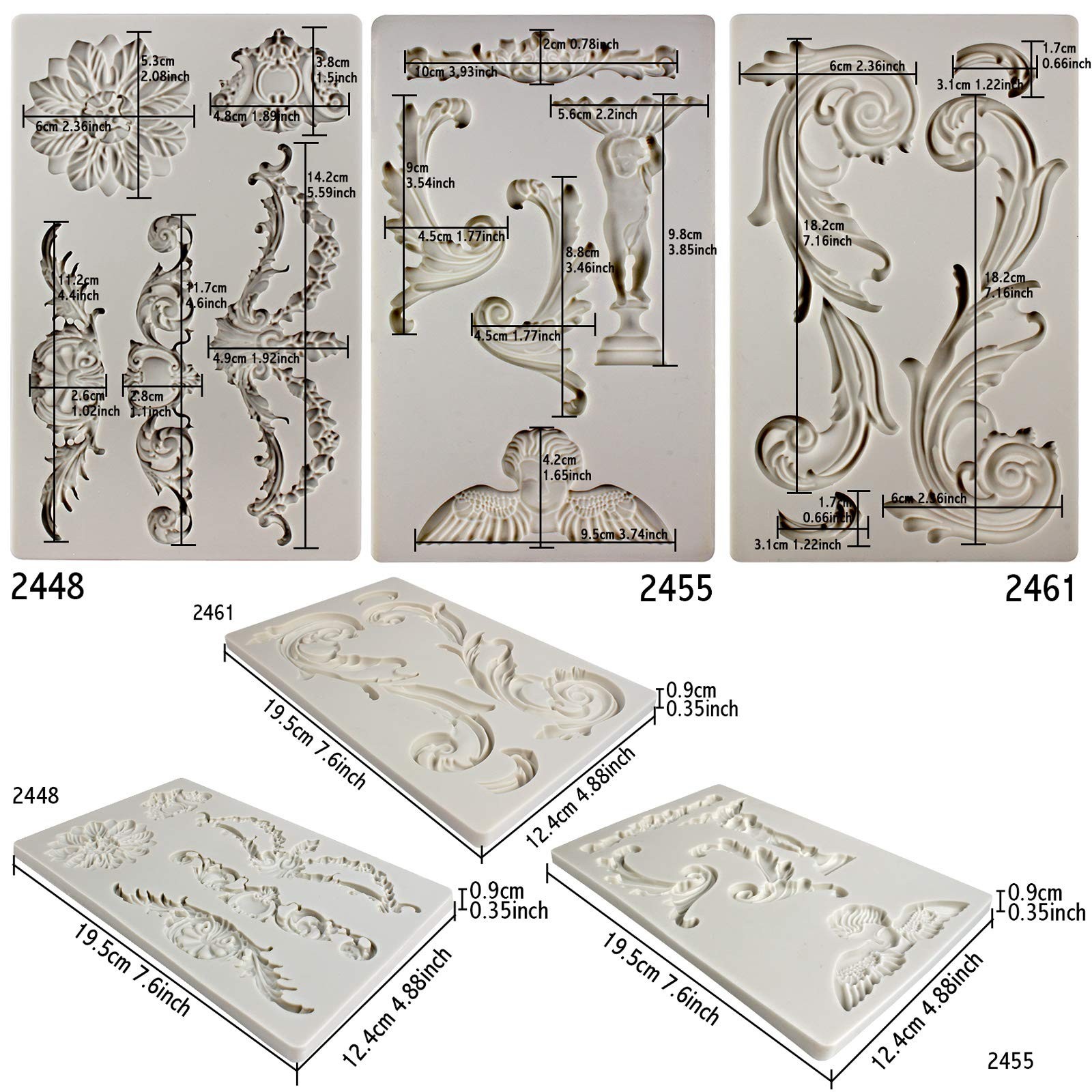 3-Count Silicone Molds – Baroque Curlicues, Cherub, Birdbath & Lace Designs
