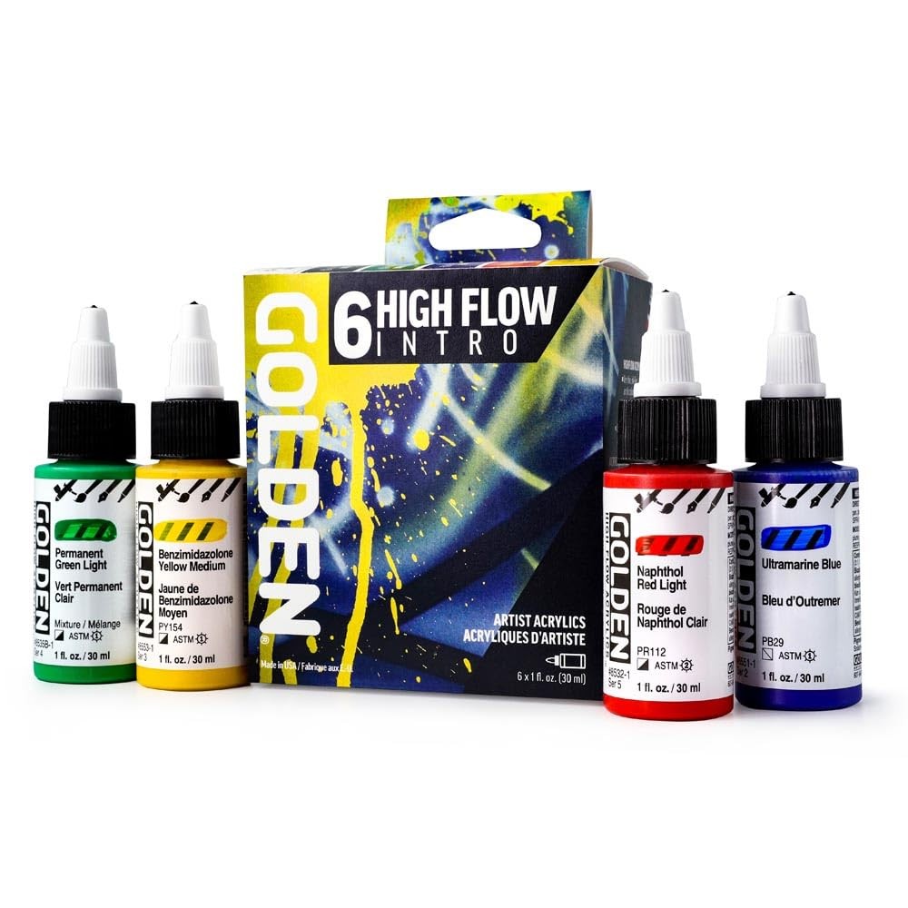High Flow Acrylics by GOLDEN, High Flow Intro Set, 6 Colors, Professional Acr…