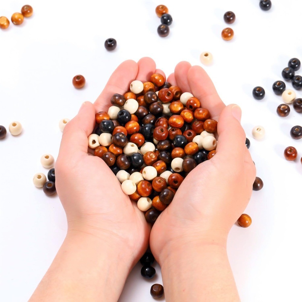 Large Hole Wood Beads for Crafts Vintage Unfinished Wood Hair Beads 5 Colors