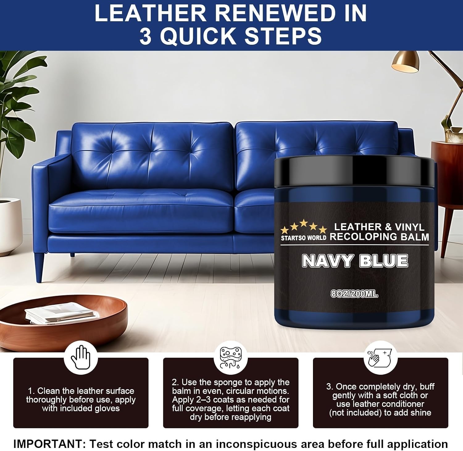 Leather Recoloring Balm, Navy Blue Leather Repair Kit for Furniture, Leather …