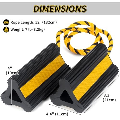 Heavy Duty Rubber Wheel Chocks, 2 Pair, Non-Slip Tire with Rope (2 pairs)