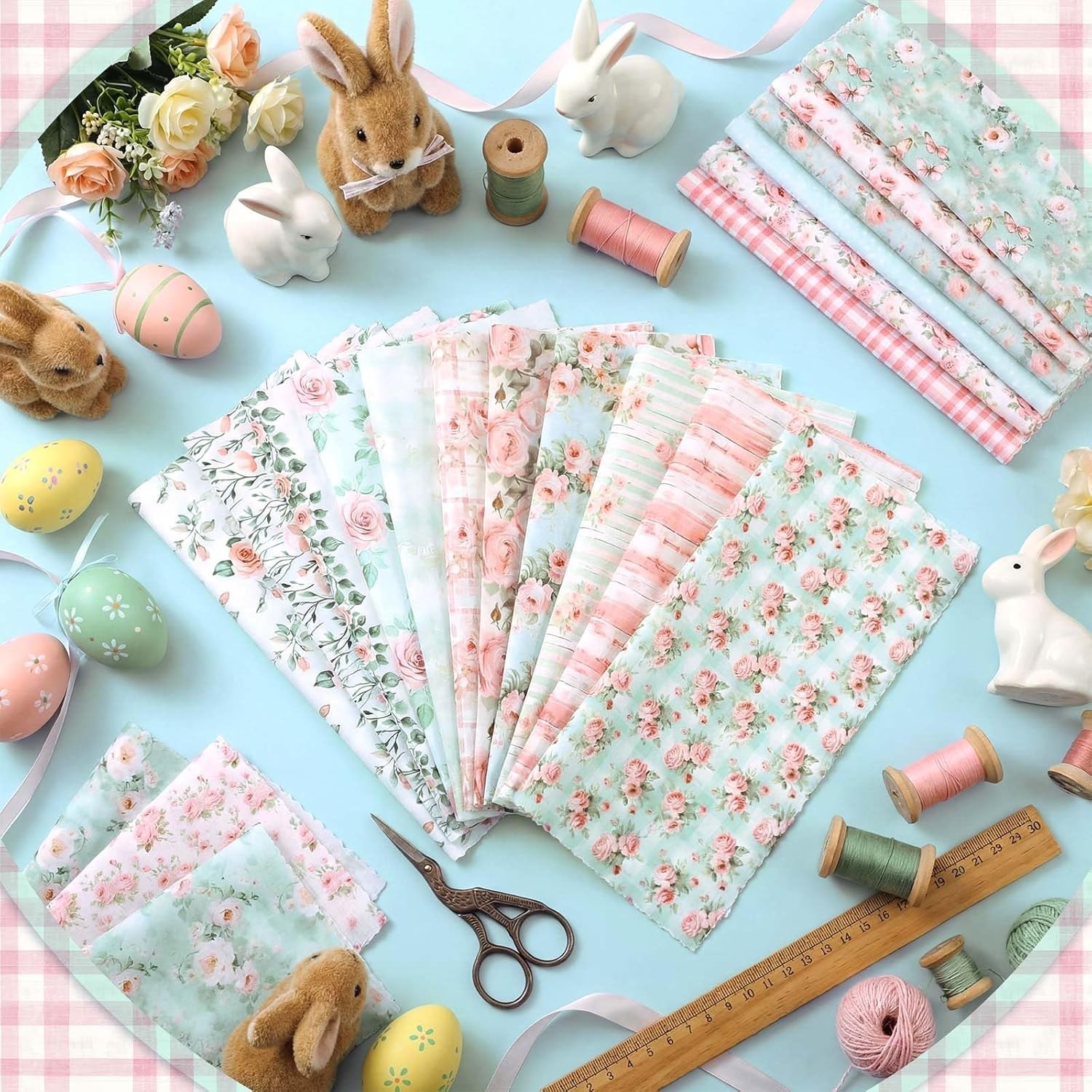 20 Pack 10”x10” Soft Polyester Cotton Floral Quilting Fabric for Spring Crafts
