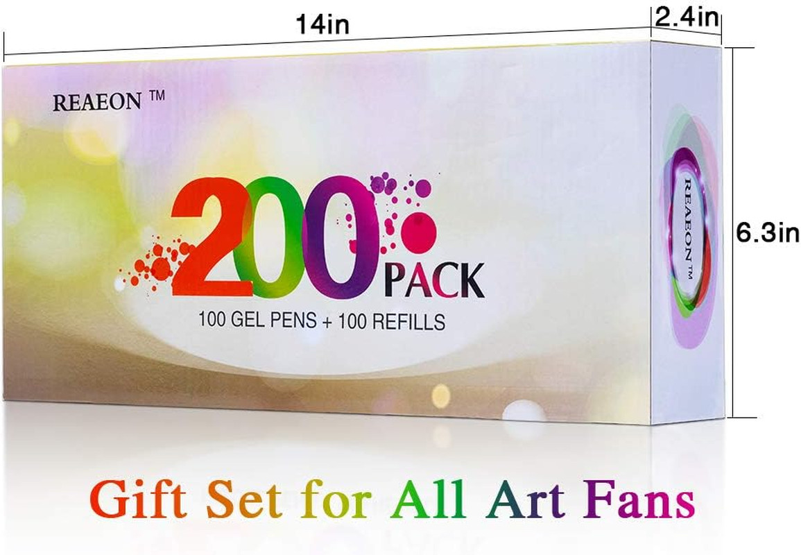Gel Pens 200 Pack 100 Colors Refills Case Adult Coloring Books Drawing Painting