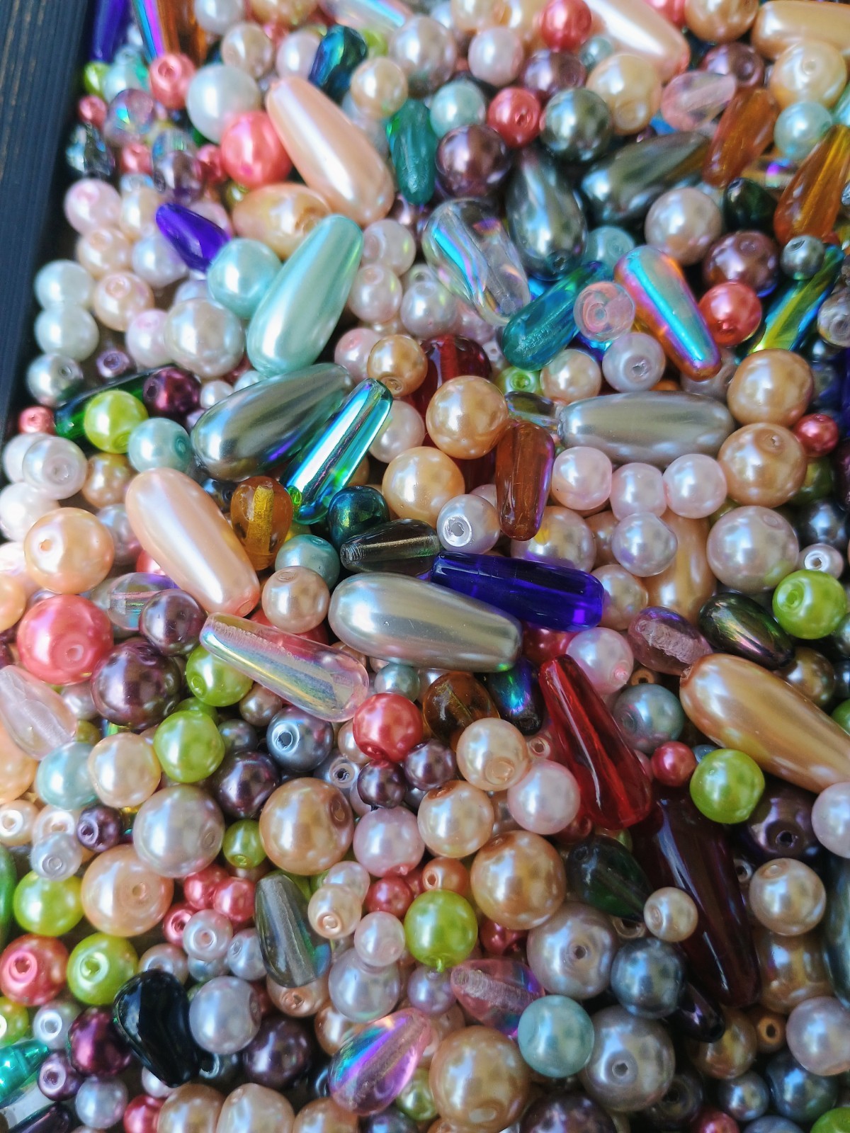 2lb Mixed Lot Of Glass Teardrop & Pearl Coated Beads – 4+ Sizes 4-10mm Approx