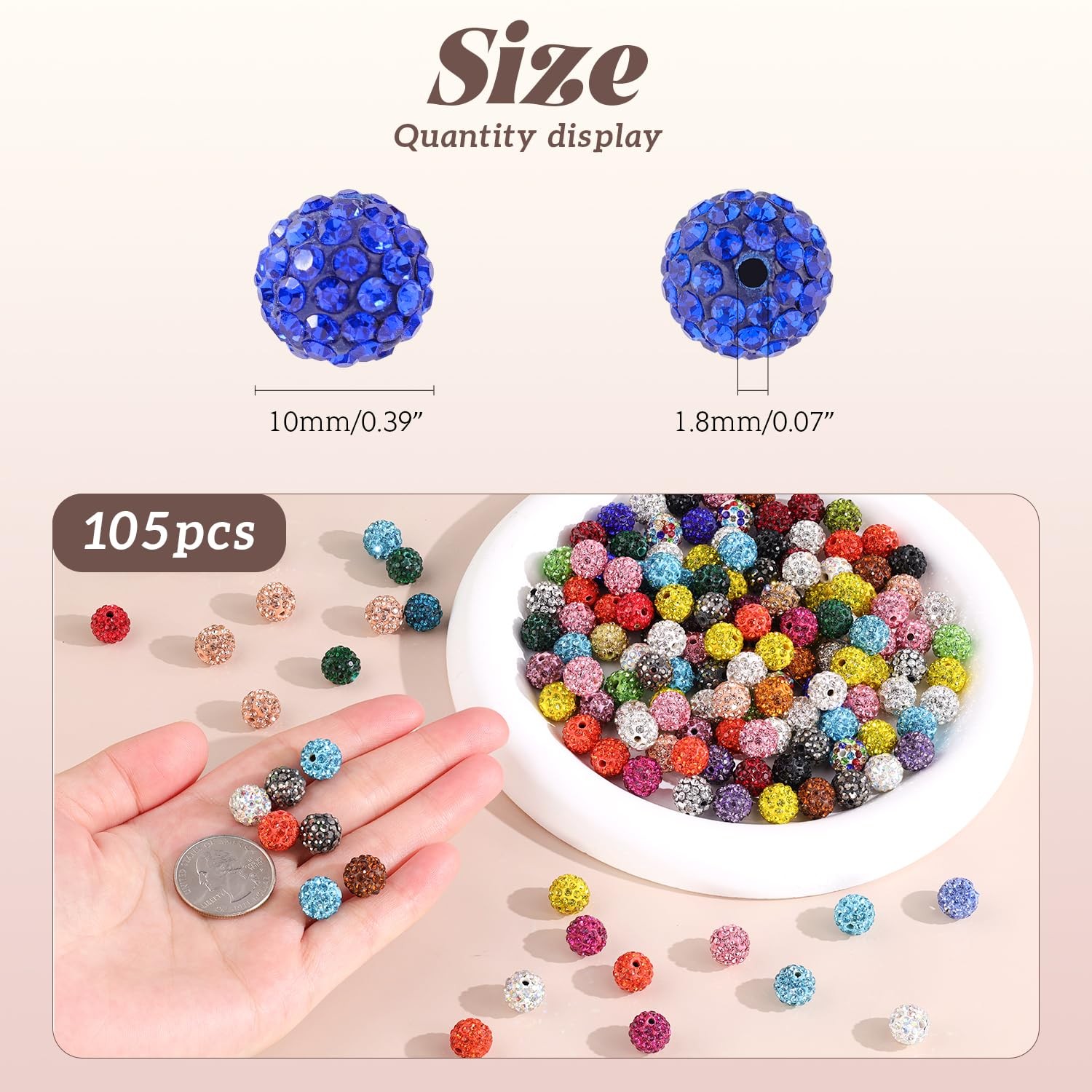 105pcs 10mm Rhinestone Beads for Jewelry Making, White Shiny Round Disco…