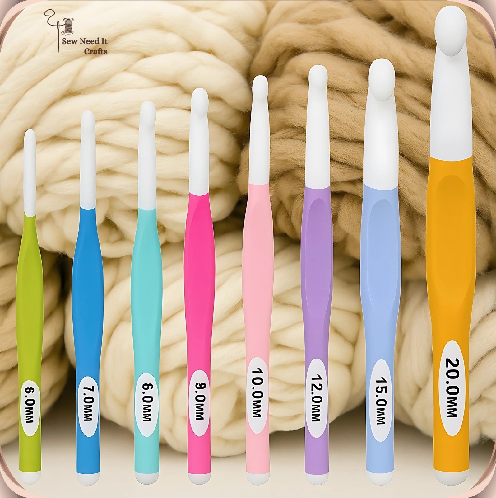 Large Crochet Hooks 6mm–20mm for Chunky Yarn Ergonomic Crochet Hook Set